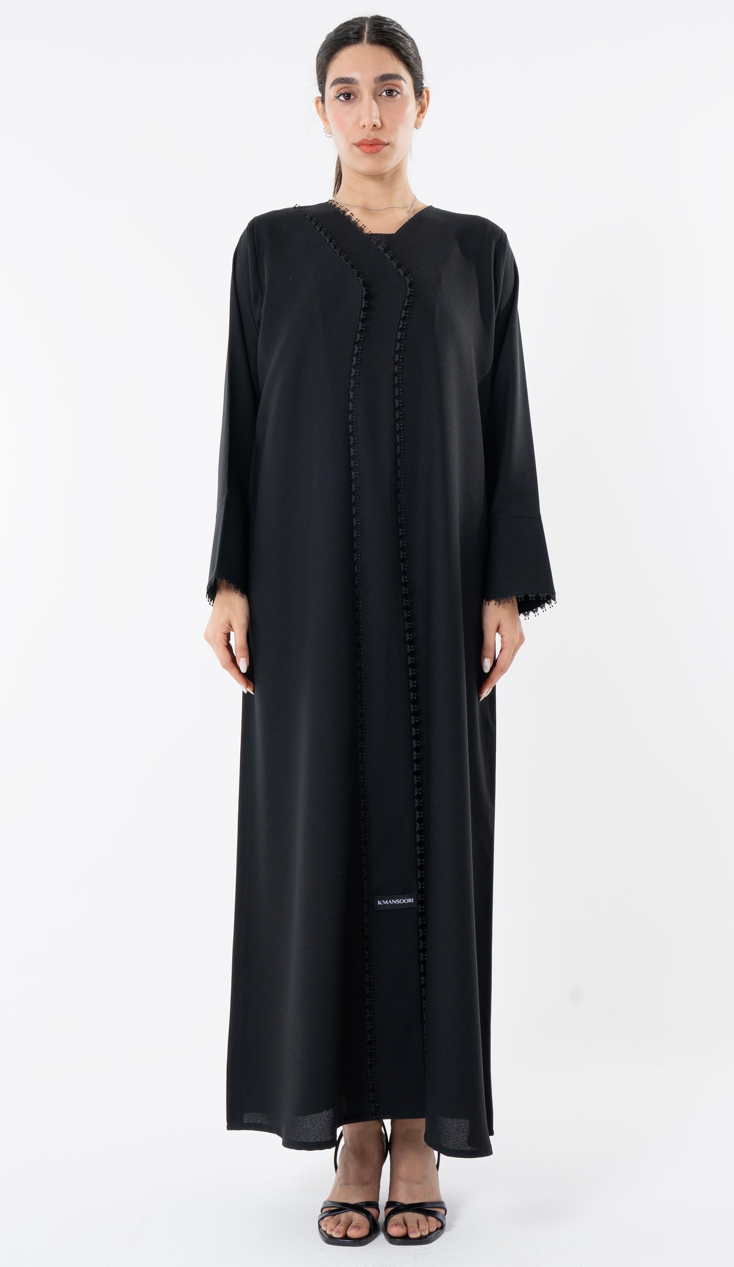 Double Layer Pattern Overlap Abaya With Lace Detailing
