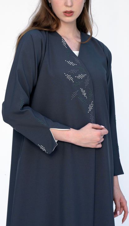 Overlap Abaya With Colourful French Knot Embroidered Detailing