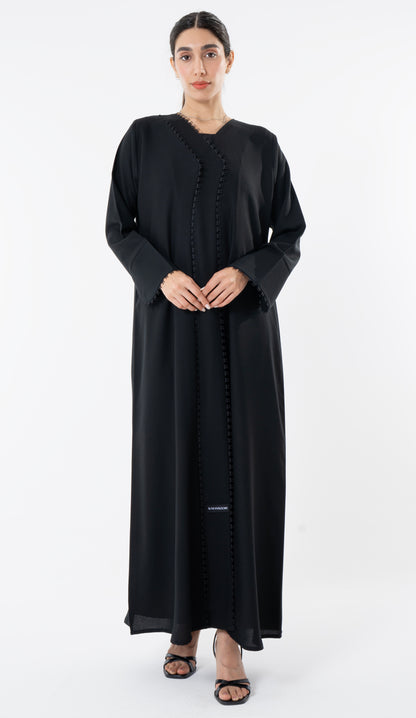 Double Layer Pattern Overlap Abaya With Lace Detailing