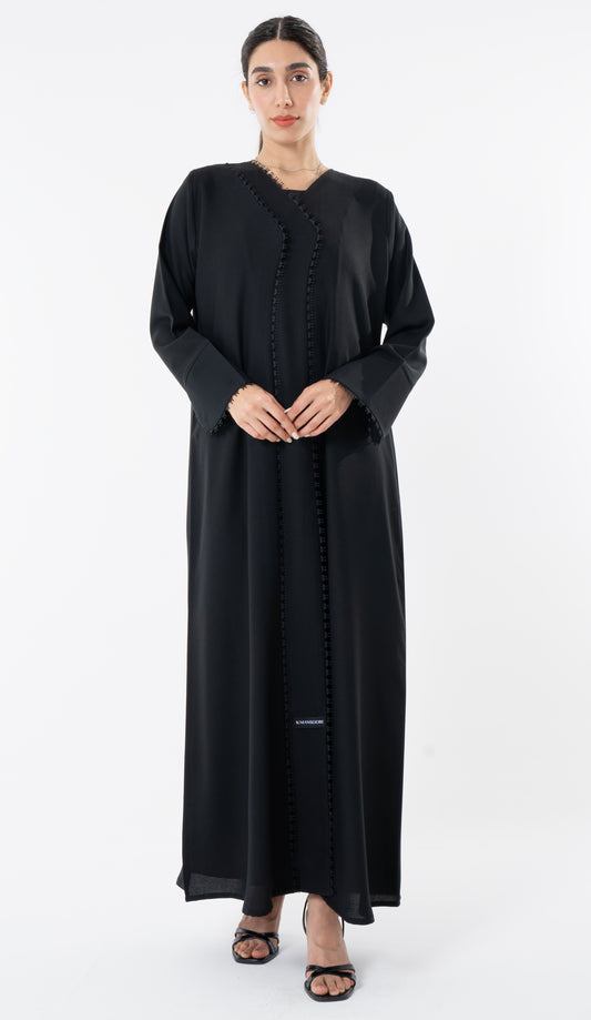 Double Layer Pattern Overlap Abaya With Lace Detailing