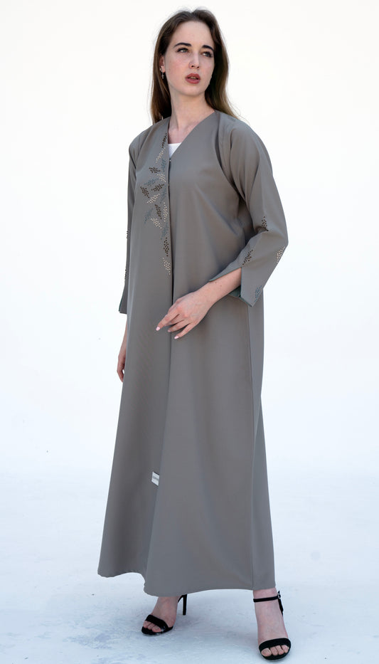 Overlap Abaya With Colourful French Knot Embroidered Detailing