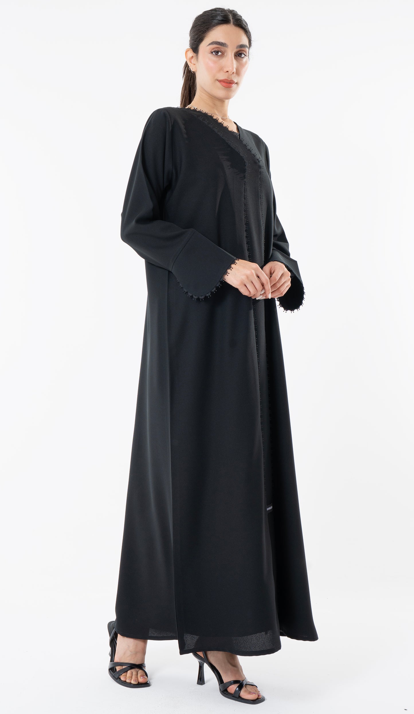 Double Layer Pattern Overlap Abaya With Lace Detailing