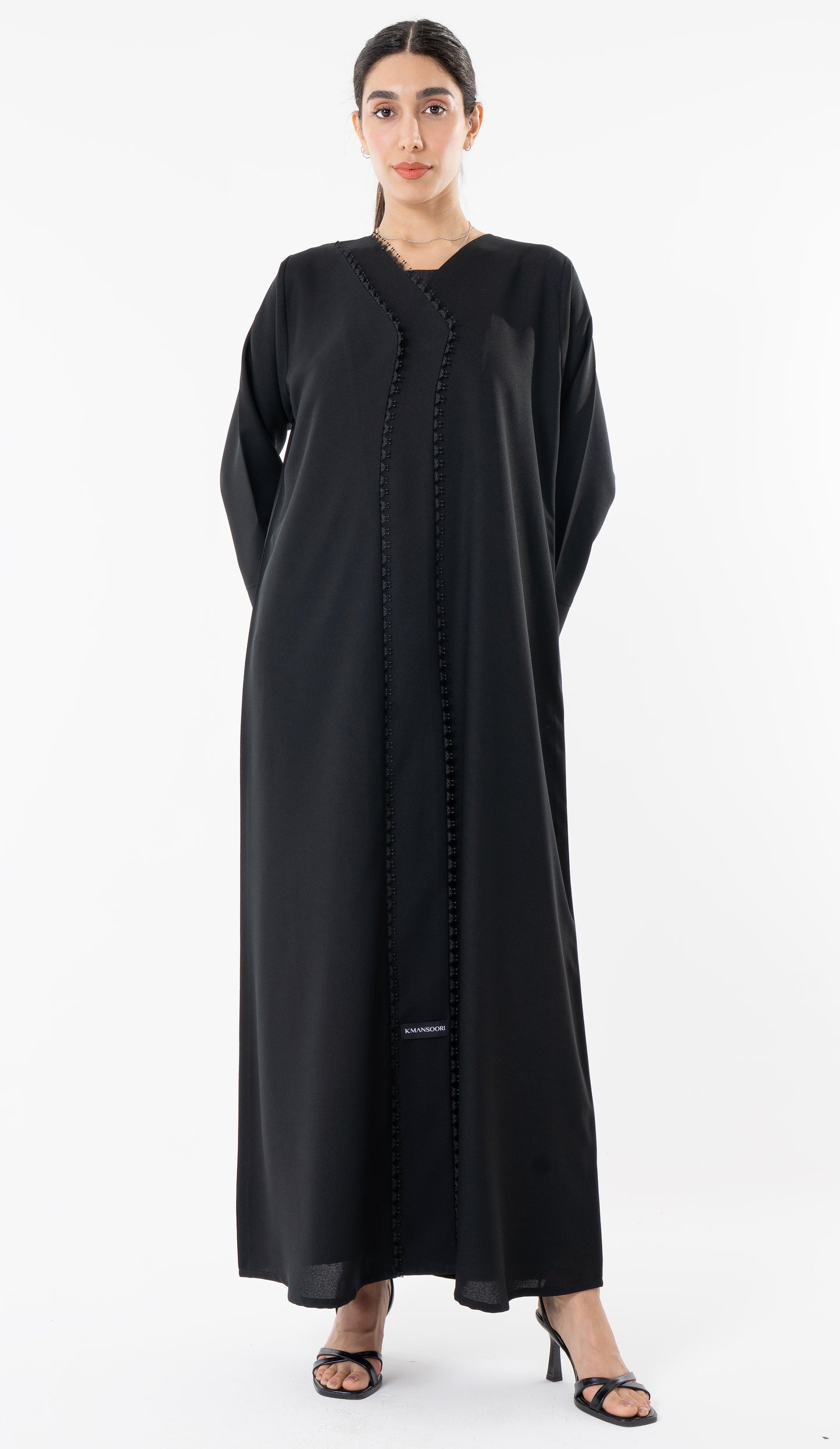 Double Layer Pattern Overlap Abaya With Lace Detailing