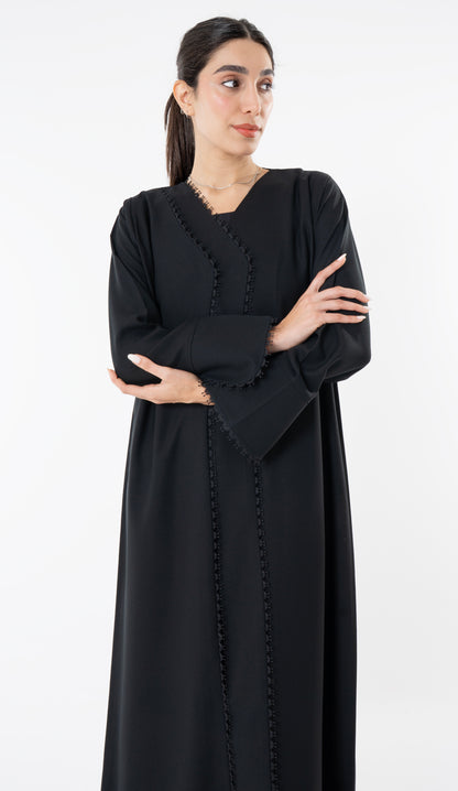 Double Layer Pattern Overlap Abaya With Lace Detailing