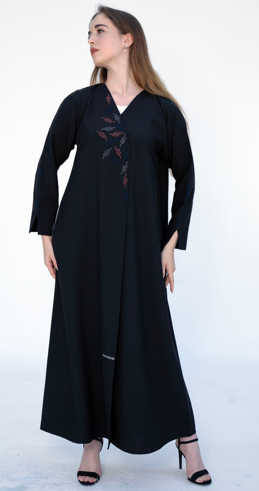 Overlap Abaya With Colourful French Knot Embroidered Detailing