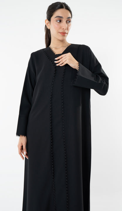 Double Layer Pattern Overlap Abaya With Lace Detailing