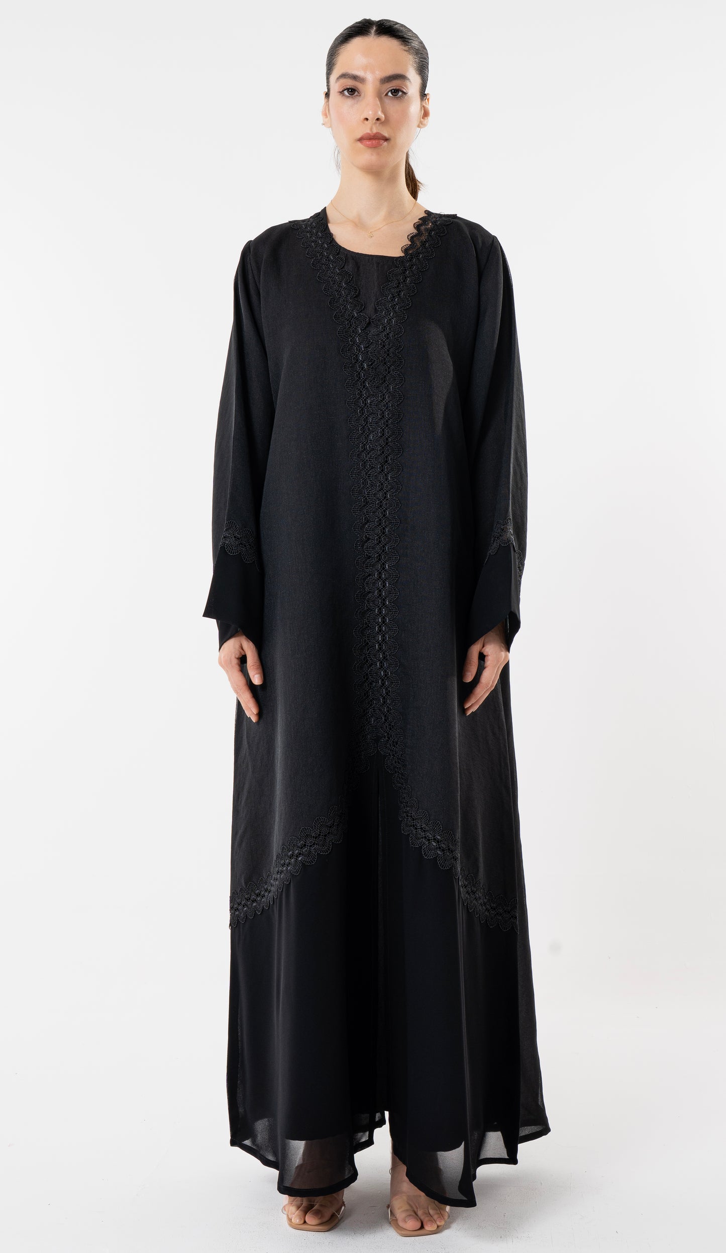 Black Double Shade Abaya With Lace Work