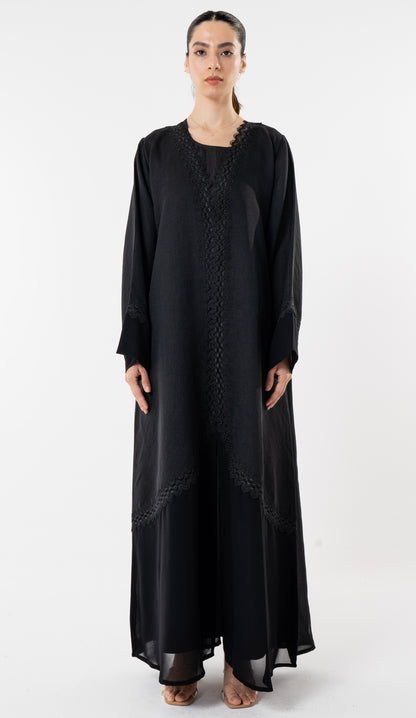 Black Double Shade Abaya With Lace Work