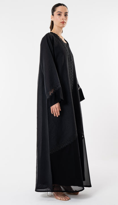 Black Double Shade Abaya With Lace Work