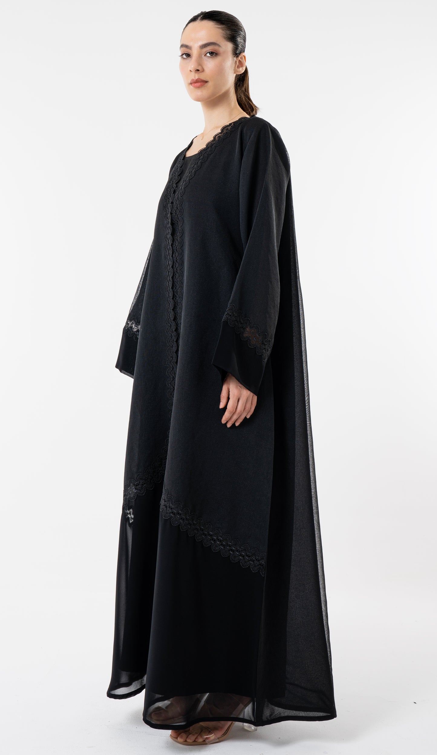 Black Double Shade Abaya With Lace Work