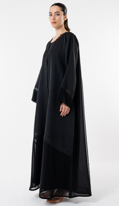 Black Double Shade Abaya With Lace Work
