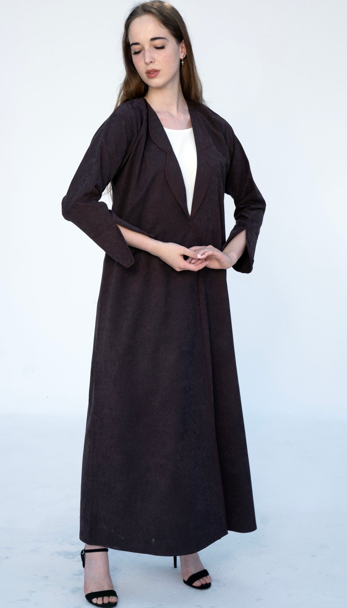 Coat Style Abaya With Thread Stitch Detailing