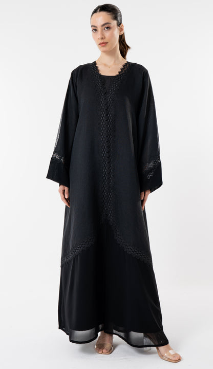 Black Double Shade Abaya With Lace Work