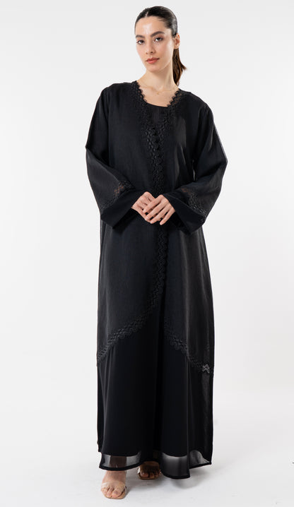 Black Double Shade Abaya With Lace Work