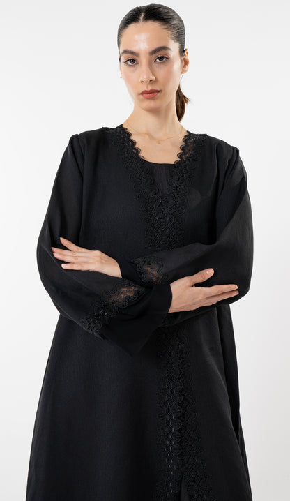 Black Double Shade Abaya With Lace Work