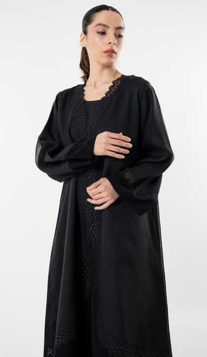 Black Double Shade Abaya With Lace Work