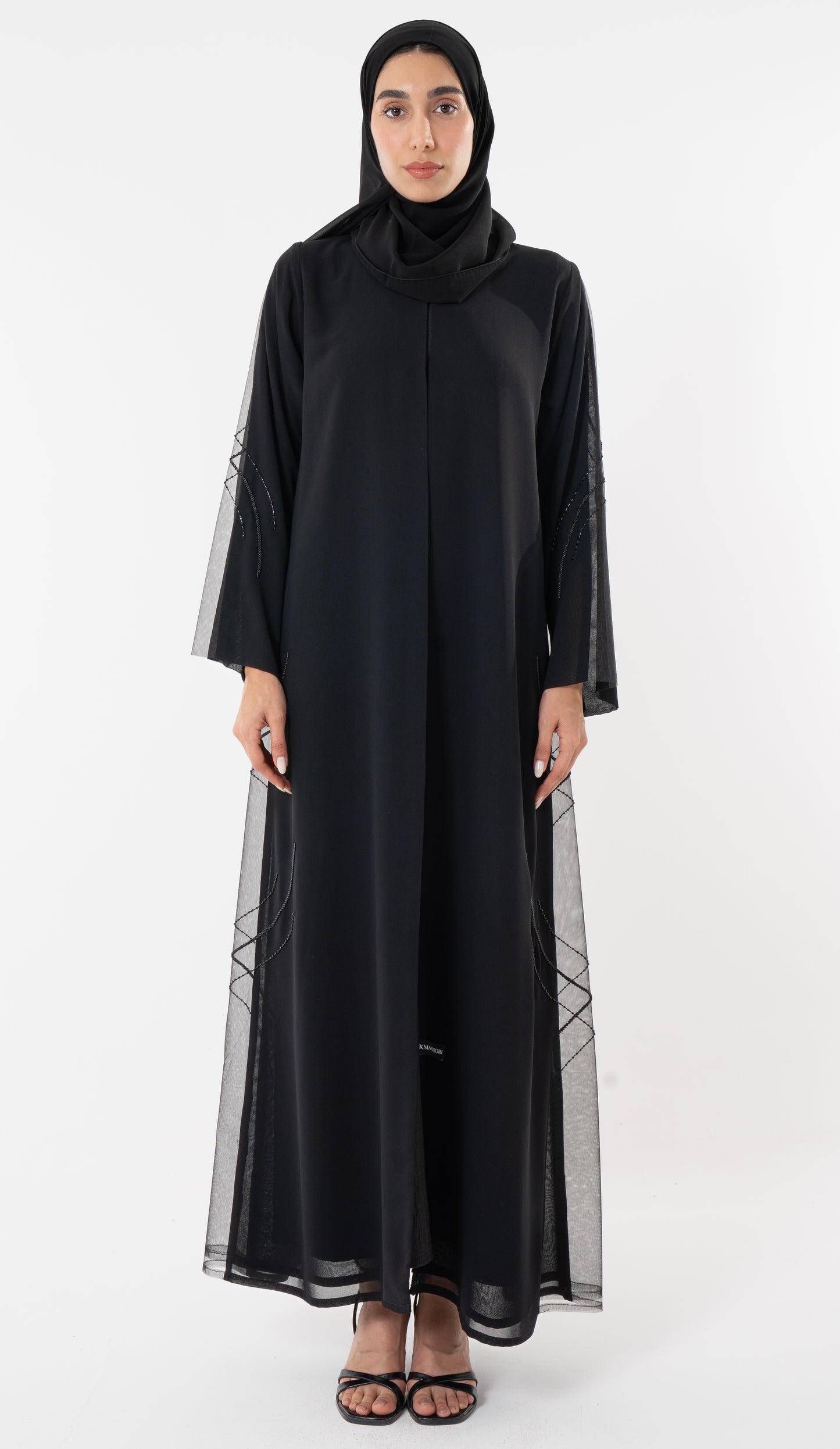 Black Abaya With Side Cut Design Embellished With Bead Detailing