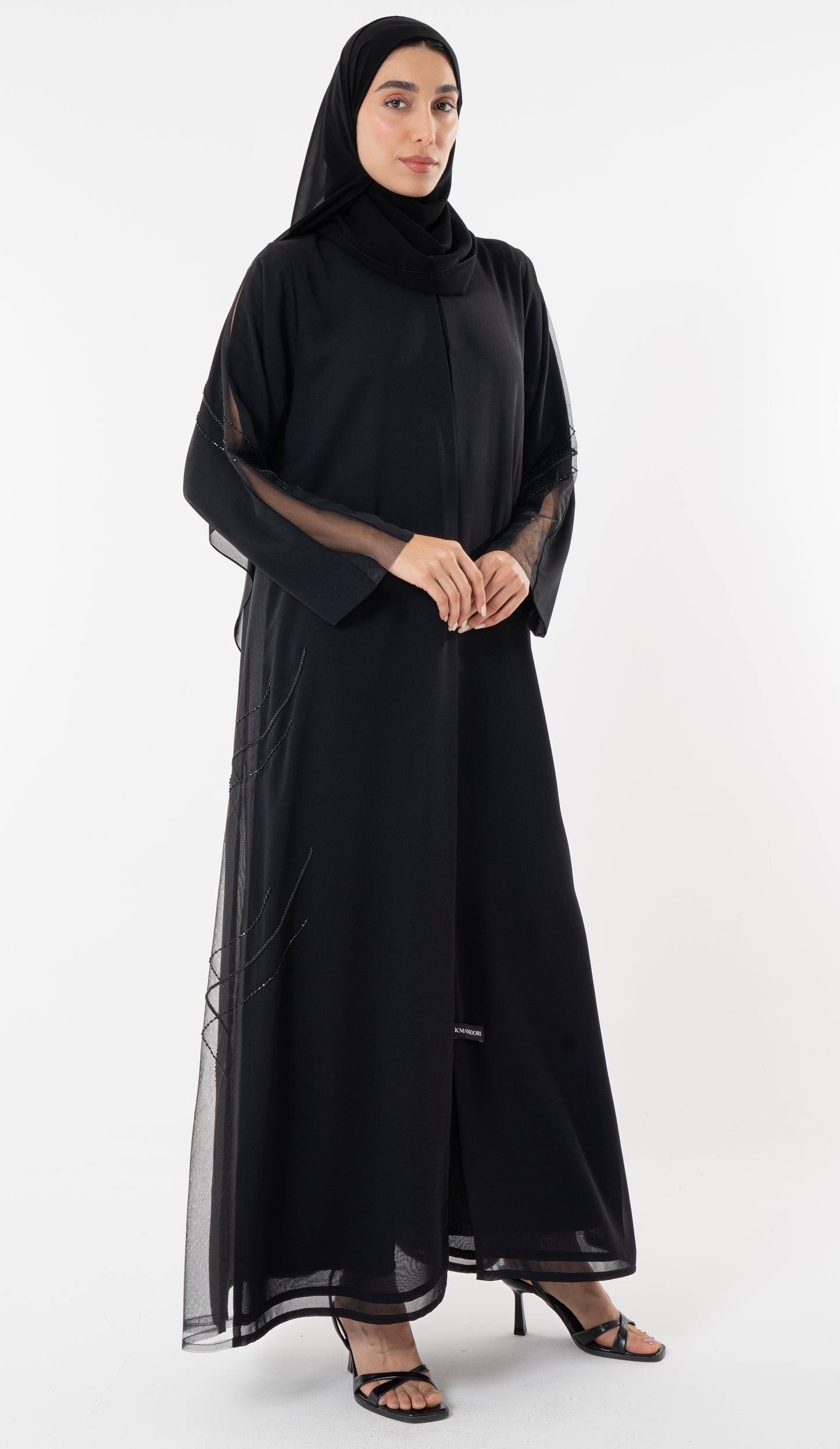 Black Abaya With Side Cut Design Embellished With Bead Detailing