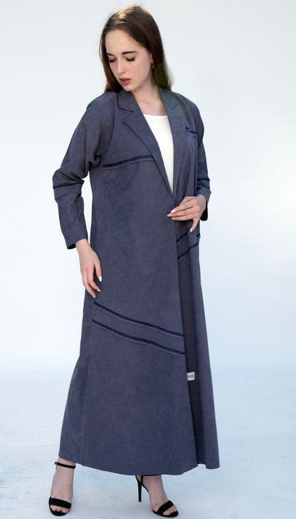 Collar Abaya With Blanket Stitch Detailing On Front And Sleeve