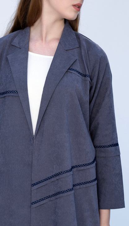 Collar Abaya With Blanket Stitch Detailing On Front And Sleeve