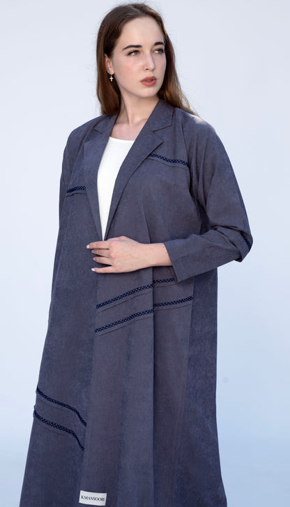 Collar Abaya With Blanket Stitch Detailing On Front And Sleeve