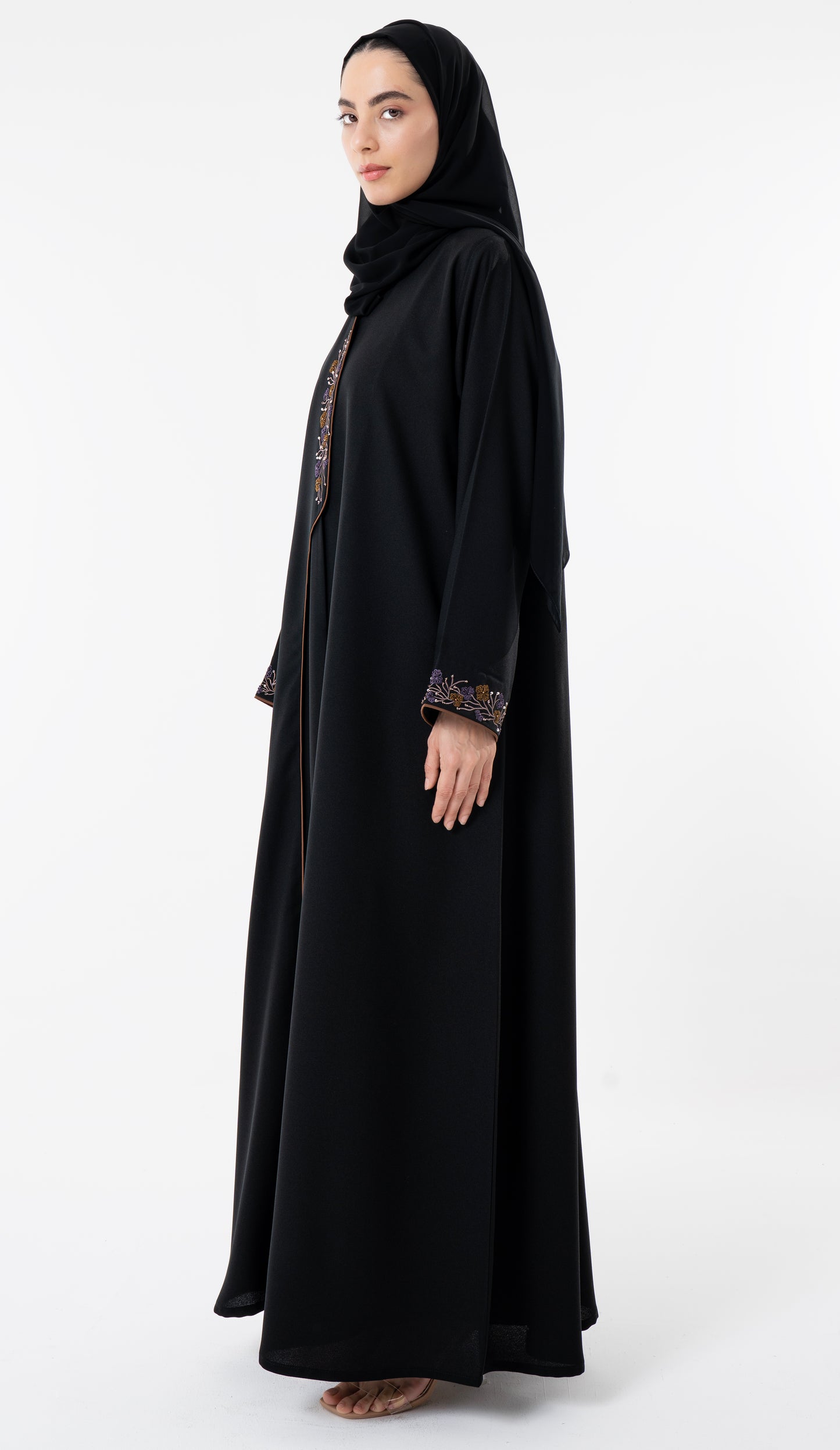 Abaya With Different Style Pattern And Enhanced With Embroidery Detailing