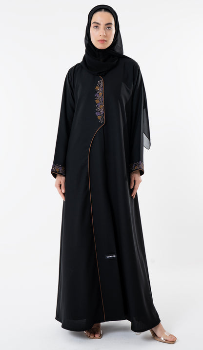 Abaya With Different Style Pattern And Enhanced With Embroidery Detailing