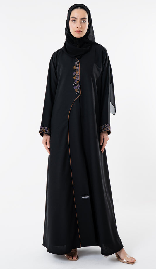 Abaya With Different Style Pattern And Enhanced With Embroidery Detailing