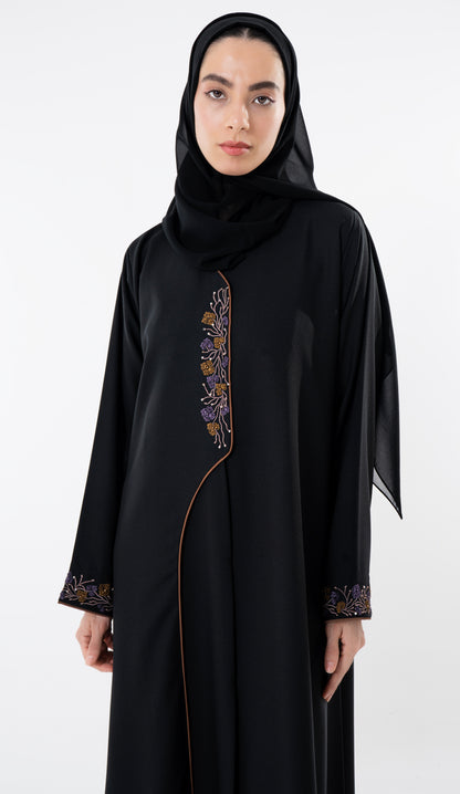 Abaya With Different Style Pattern And Enhanced With Embroidery Detailing