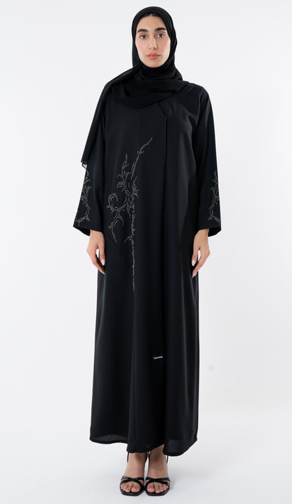 Black Abaya With Knot Embroidery Design On Front And Sleeve