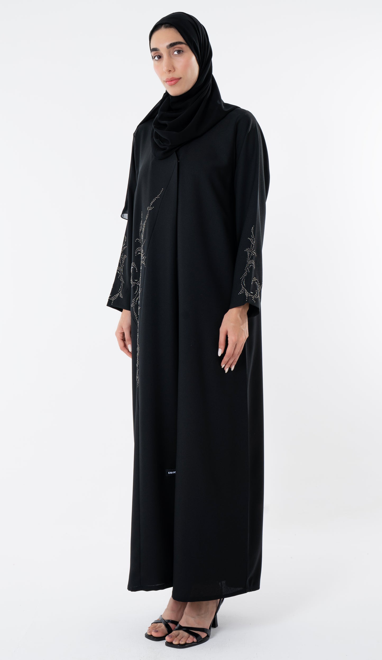 Black Abaya With Knot Embroidery Design On Front And Sleeve