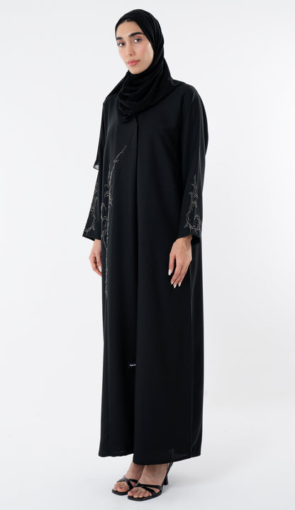 Black Abaya With Knot Embroidery Design On Front And Sleeve