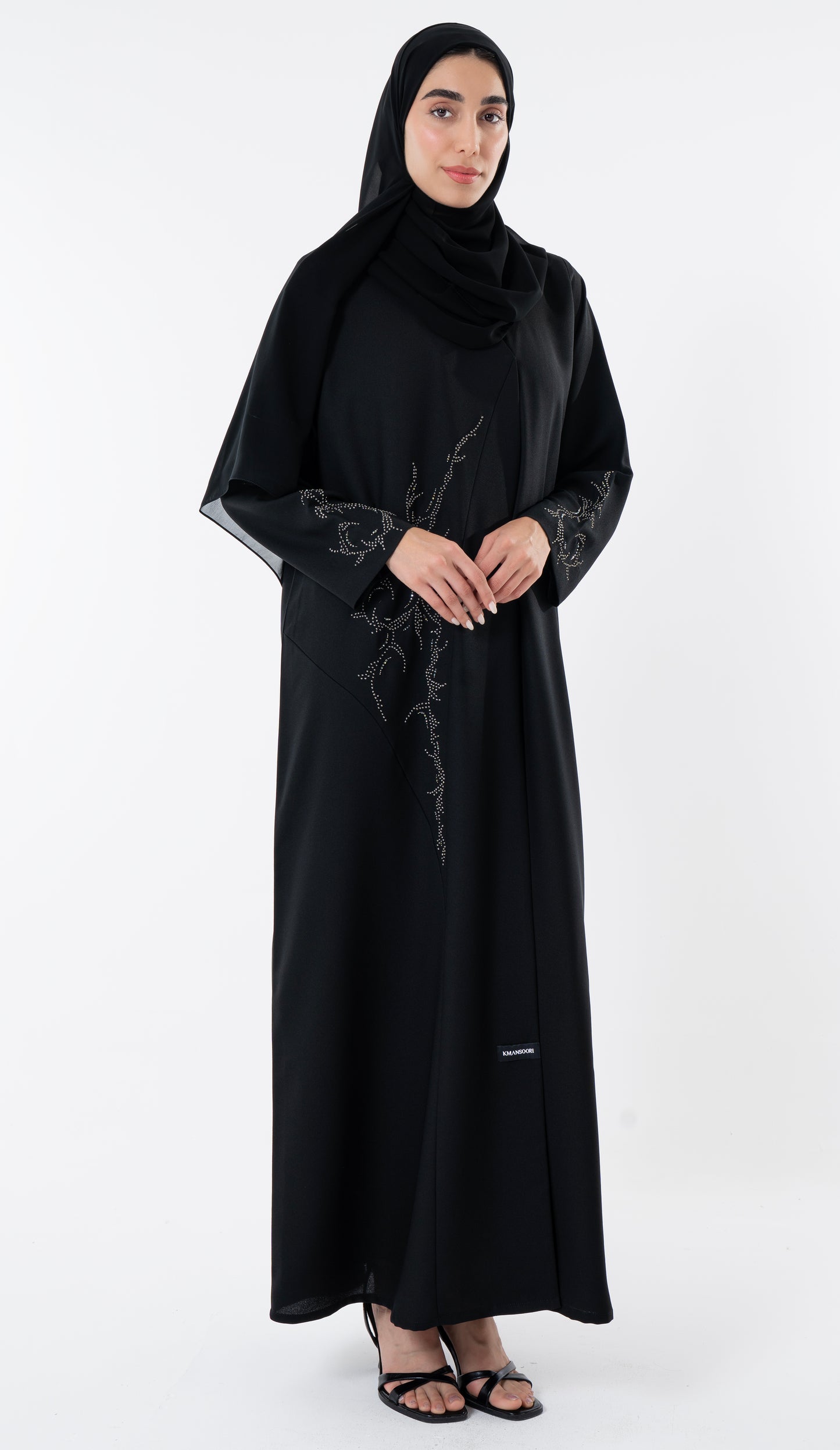 Black Abaya With Knot Embroidery Design On Front And Sleeve