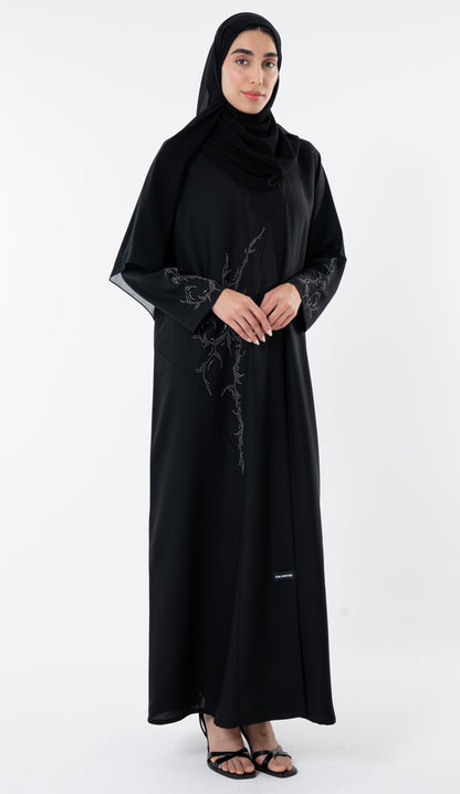 Black Abaya With Knot Embroidery Design On Front And Sleeve