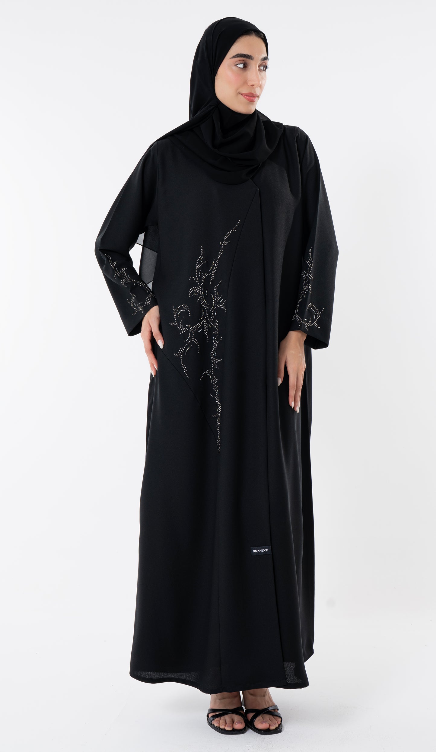 Black Abaya With Knot Embroidery Design On Front And Sleeve