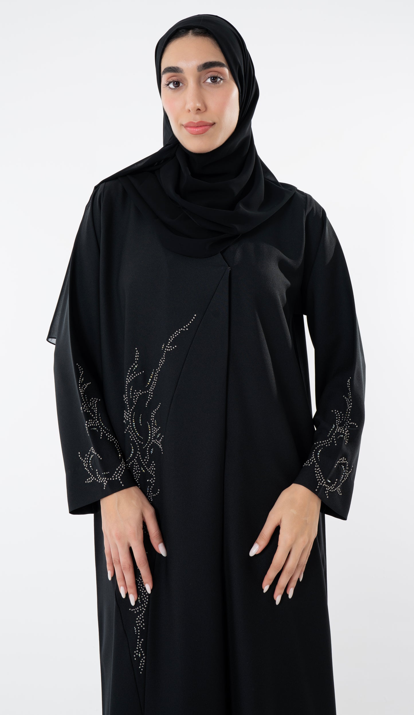 Black Abaya With Knot Embroidery Design On Front And Sleeve