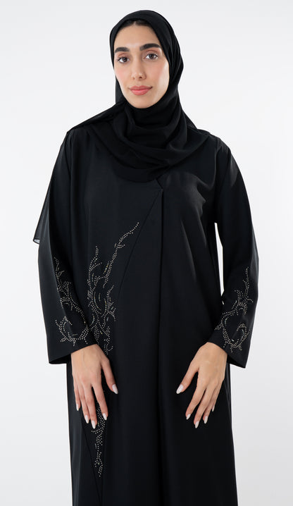 Black Abaya With Knot Embroidery Design On Front And Sleeve