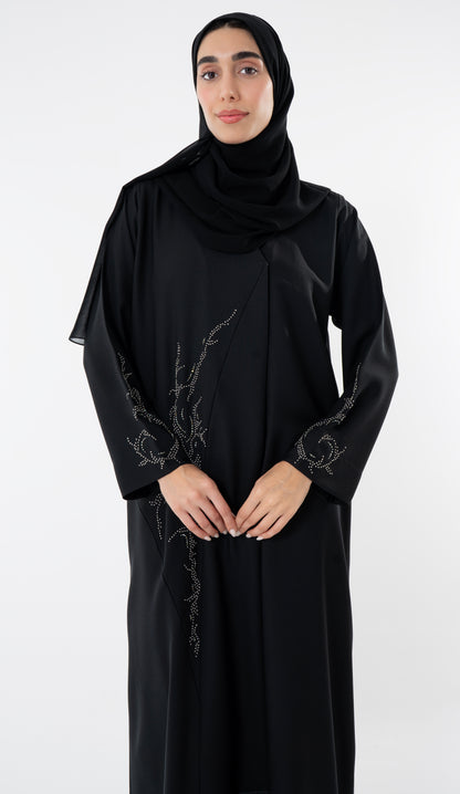 Black Abaya With Knot Embroidery Design On Front And Sleeve