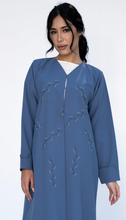 Floral Thread Embroidery On Front And Folded Sleeve Pattern