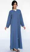 Embroidered Curve Pattern Overlap Abaya With Curve Cut Sleeve