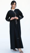 Embroidered Curve Pattern Overlap Abaya With Curve Cut Sleeve