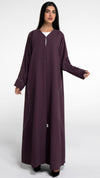 Purple abaya with curve design embellishment on front side and sleeve
