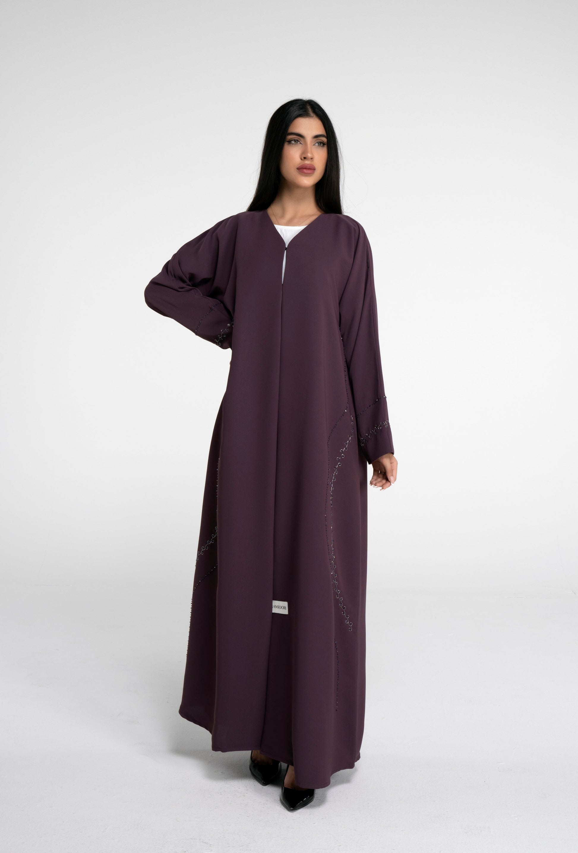 Purple abaya with curve design embellishments