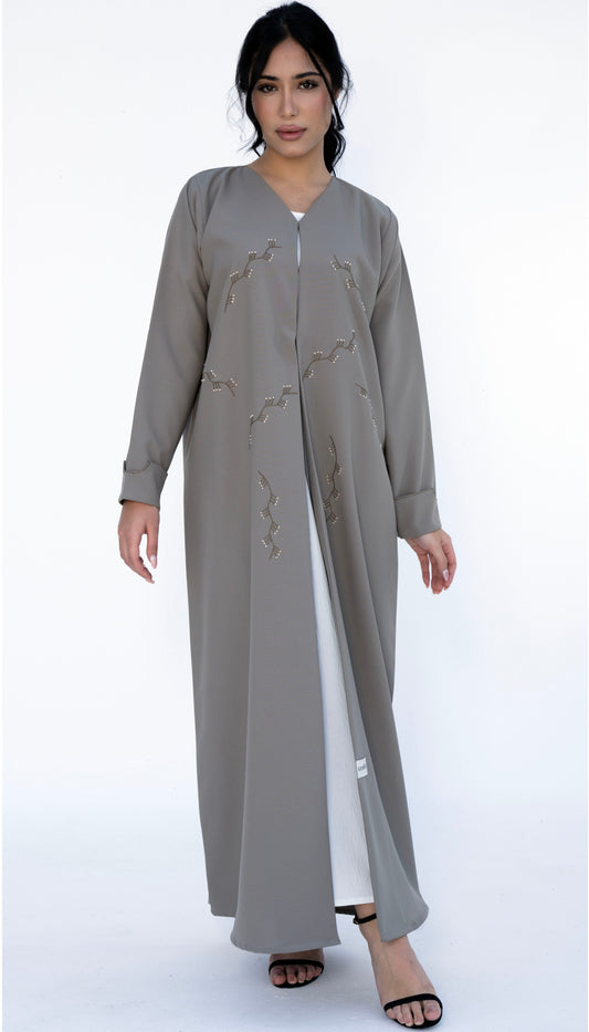 Floral Thread Embroidery On Front And Folded Sleeve Pattern