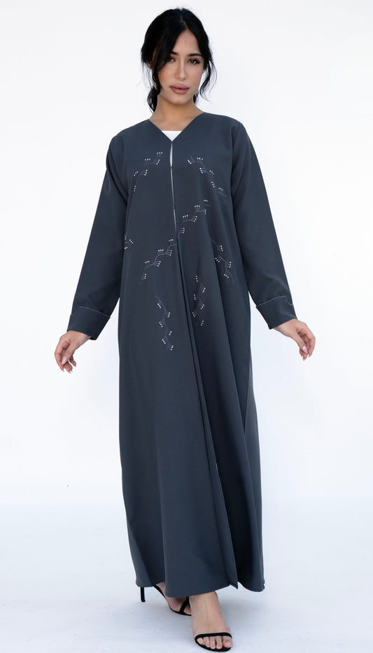 Floral Thread Embroidery On Front And Folded Sleeve Pattern