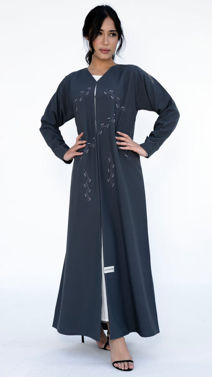 Floral Thread Embroidery On Front And Folded Sleeve Pattern