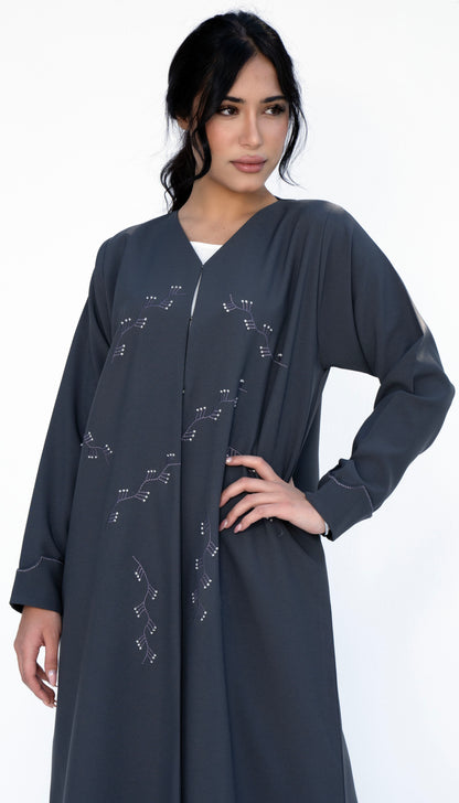 Floral Thread Embroidery On Front And Folded Sleeve Pattern