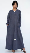 Floral Embroidered Pocket Abaya And Folded Sleeve With Simple Thread Stitch Details