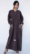 Floral Embroidered Pocket Abaya And Folded Sleeve With Simple Thread Stitch Details