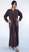 Floral Embroidered Pocket Abaya And Folded Sleeve With Simple Thread Stitch Details